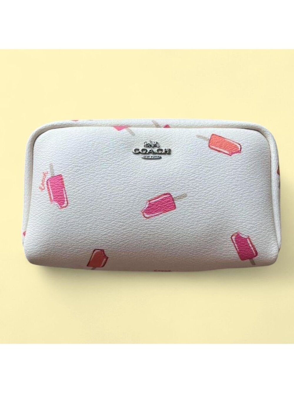 Coach White & Pink Ice Cream Lollipop Makeup Travel Cosmetic Bag Y2K Summer